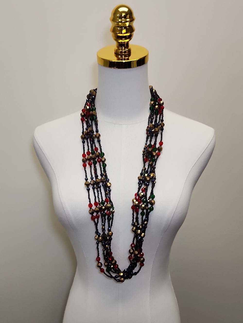 Joan Rivers Glamorous Nights Torsade Necklace Black Red Green Gold Beaded 36"
